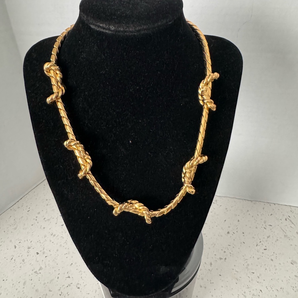 Vintage Infinity Knot Necklace by Anne Klein with Gold Finish and Toggle Closure